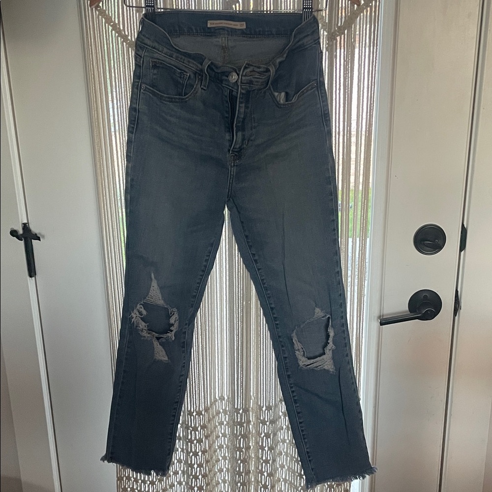 Levi Strauss Distressed High-Rise Straight Crop Women's Jeans 27